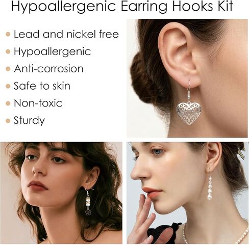Silver Earing Making Supplies Kit, 600Pcs Earring Hooks Earring Backs Jump Rings Jewelry Hooks Fish Hook Earrings for DIY Jewelry Making Supplies Earrings Parts in Kuwait