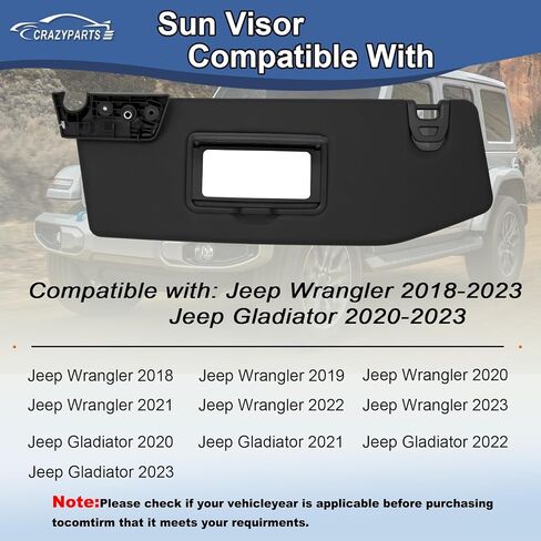 واقي الشمس للسائق والراكب من CRAZYPARTS متوافق مع 2018-2023 Jeep Wrangler 2020-2023 Jeep Gladiator بدون استبدال الضوء# 6CD22TX7AN 6BS14TX7AM in Kuwait