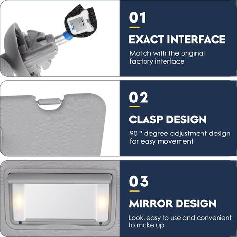Right Passenger Side Sun Visor with Light Fit for Honda CRV 2017 2018 2019 2020 2021 2022, Replaces for 83230TLAA12ZB Gray in Kuwait