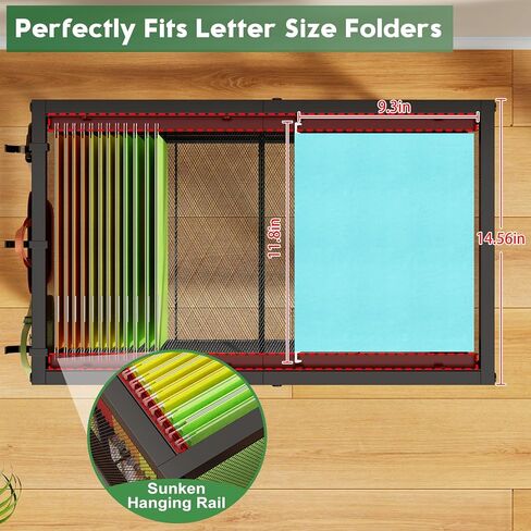 Rolling File Cart for Letter Size, Metal Hanging File Organizer with Storage Shelf, 2-Tier Mobile File Cabinet with 360° Wheels & Hooks, Under Desk Filing Cabinets for Home Office, Black in Kuwait