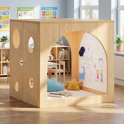 Kids Cube Cozy Corner with Portholes, Montessori Calm Down Corner & Reading Nook with Soft Rest Mat, Safe Space Classroom Furniture for Homeschool & Daycare in Saudi Arabia