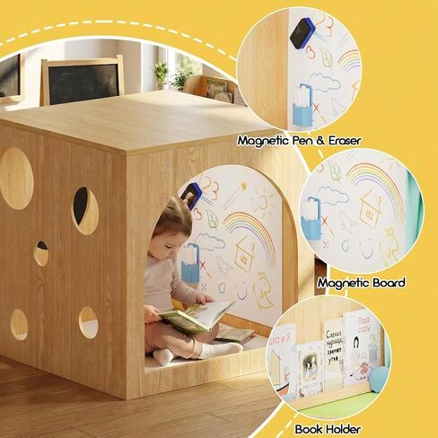 Kids Cube Cozy Corner with Portholes, Montessori Calm Down Corner & Reading Nook with Soft Rest Mat, Safe Space Classroom Furniture for Homeschool & Daycare in Saudi Arabia