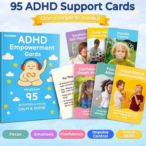 QUOKKA ADHD Tools for Kids – Emotional Regulation Tools for Kids in a Fun Flashcards Deck – Big Feelings Support, Focus Activities, Social Skills & Impulse Control Cards for Home or Classroom in Kuwait