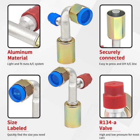 90 Degree A/C Hose Fittings, #8#10 90°Beadlock AC Line Adapter with R134A High and Low Pressure Valve, #8#10 Automatic Air Conditioning Hose Fittings for Car,Turck,Van and RV in Saudi Arabia