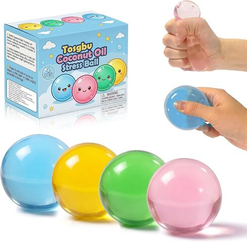 4 Pcs Coconut Oil Squishy, 2.4 Inch Handmade Coconut Oil Stress Ball, Non-Sticky & Easy to Clean, Squeeze Sensory Fidget Toys for Focus & Calm, Squishy Desk Gifts in Kuwait