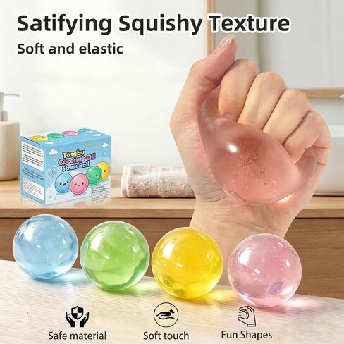 4 Pcs Coconut Oil Squishy, 2.4 Inch Handmade Coconut Oil Stress Ball, Non-Sticky & Easy to Clean, Squeeze Sensory Fidget Toys for Focus & Calm, Squishy Desk Gifts in Kuwait