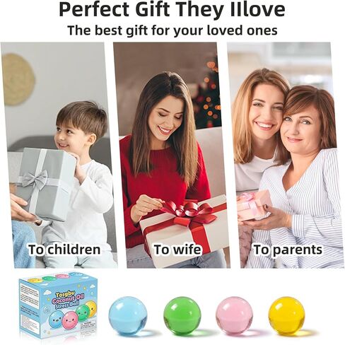 4 Pcs Coconut Oil Squishy, 2.4 Inch Handmade Coconut Oil Stress Ball, Non-Sticky & Easy to Clean, Squeeze Sensory Fidget Toys for Focus & Calm, Squishy Desk Gifts in Kuwait
