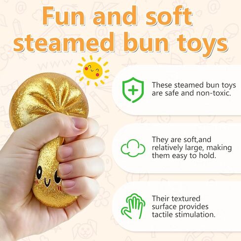 4Pcs Glitter Dumpling Squeeze Set with Steamer Box, Soft Stress Relief Fidget Balls, Colorful Stretchy Decompression Ornaments for Adults in Saudi Arabia