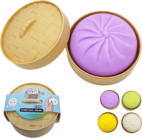 Dumpling Squishy Toy with Mini Steamer, Stress Relief Fidget Toy for Kids Adults, Realistic Steamed Buns Slow Rising Sensory Toy, Upgraded Series 3 Collection Mystery Squishy Dumpling Toy (Purple) in Kuwait