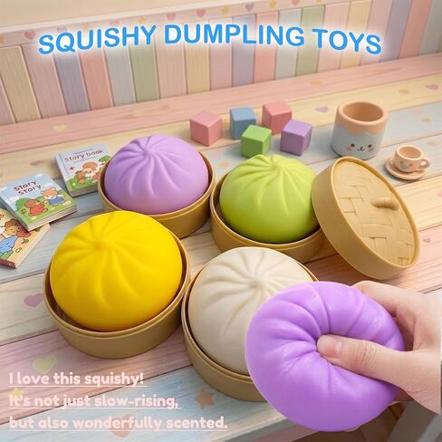 Dumpling Squishy Toy with Mini Steamer, Stress Relief Fidget Toy for Kids Adults, Realistic Steamed Buns Slow Rising Sensory Toy, Upgraded Series 3 Collection Mystery Squishy Dumpling Toy (Purple) in Kuwait
