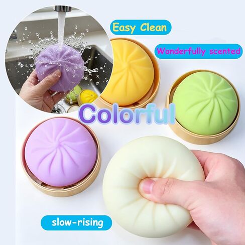 Dumpling Squishy Toy with Mini Steamer, Stress Relief Fidget Toy for Kids Adults, Realistic Steamed Buns Slow Rising Sensory Toy, Upgraded Series 3 Collection Mystery Squishy Dumpling Toy (Purple) in Kuwait