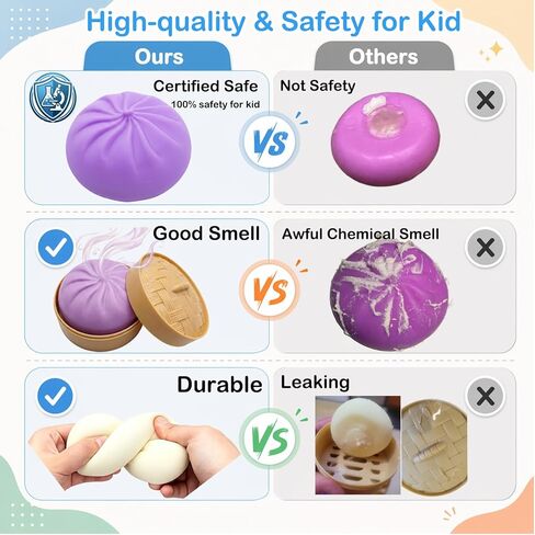 Dumpling Squishy Toy with Mini Steamer, Stress Relief Fidget Toy for Kids Adults, Realistic Steamed Buns Slow Rising Sensory Toy, Upgraded Series 3 Collection Mystery Squishy Dumpling Toy (Purple) in Kuwait