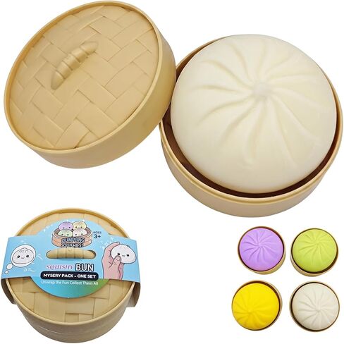 Dumpling Squishy Toy with Mini Steamer, Stress Relief Fidget Toy for Kids Adults, Realistic Steamed Buns Slow Rising Sensory Toy, Upgraded Series 3 Collection Mystery Squishy Dumpling Toy (Purple) in Kuwait