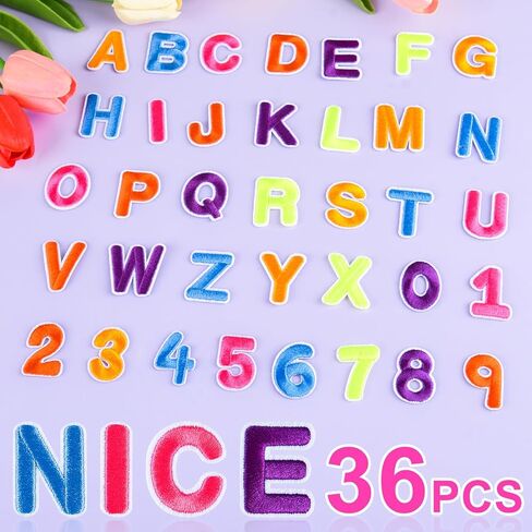 ASTARON 36Pcs Iron on Letters and Numbers Patches 10 Color Options 1.3Inch Alphabet Embroidered Patch A-Z,Numbers0-9 Patches Alphabet Cloth Patch for Clothes,Socks,Jeans,Hat,DIY Accessories(Colorful) in Kuwait
