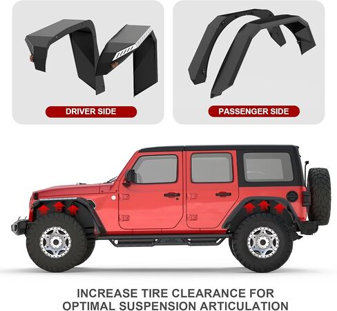 Front and Rear Fender Flares Kit w/LED Turn Signal Lights Compatible with 2018 2019 2020 2021 2022 2023 2024 Jeep Wrangler JL & JLU Unlimited (2-Door & 4-Door),4PCS Off-road Flat Fenders Mud Guard in Saudi Arabia