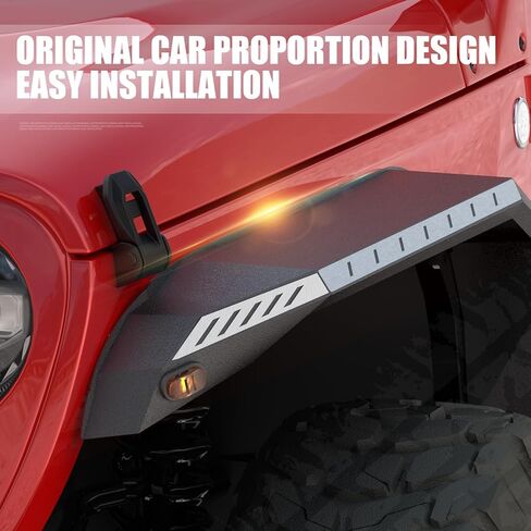 Front and Rear Fender Flares Kit w/LED Turn Signal Lights Compatible with 2018 2019 2020 2021 2022 2023 2024 Jeep Wrangler JL & JLU Unlimited (2-Door & 4-Door),4PCS Off-road Flat Fenders Mud Guard in Saudi Arabia
