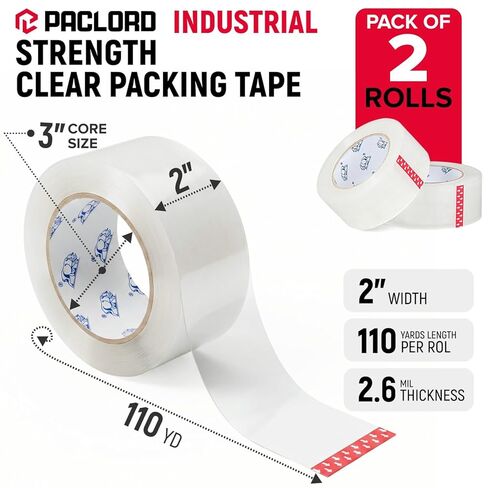 3" x 110 Yards Clear Packing Tape, Pack of 2 - Heavy-Duty 2.6 Mil Thick Carton Sealing Tape with Industrial Strength Adhesion for Packaging, Moving, or Shipping Boxes in Kuwait