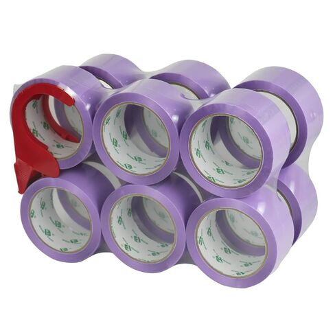 BOMEI PACK شريط تعبئة لاصق بنفسجي بنفسجي 6 لفات مع موزع واحد 2.4 مل × 2 بوصة × 55Y شريط تعبئة صندوق ألوان لاصق لختم الكرتون والبريد والتخزين والشحن والنقل in Kuwait