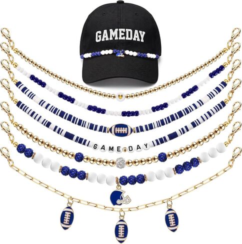 Tondiamo 7 Pcs Game Day Trucker Hat Chain Bill Charm Decoration Baseball Football Cap Chain for Women Men Game Day Decorative in Kuwait