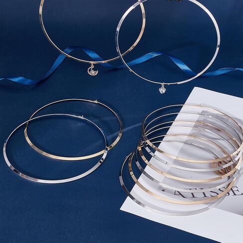 UNICRAFTALE 10Pcs 2 Colors Choker Necklaces 5.31 inch Inner Diameter Wire Wrap Collars Necklaces Metal Plain Chocers Collar Necklace for Women Open Choker Necklace Gifts in Kuwait