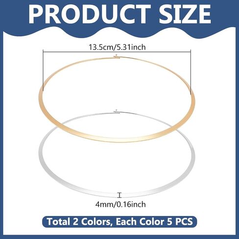 UNICRAFTALE 10Pcs 2 Colors Choker Necklaces 5.31 inch Inner Diameter Wire Wrap Collars Necklaces Metal Plain Chocers Collar Necklace for Women Open Choker Necklace Gifts in Kuwait