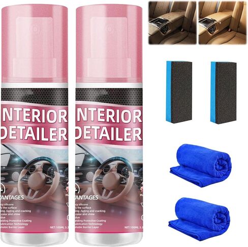 2Pcs Car Interior Cleaner, New Polishing Cleaner, All Purpose Car Interior Detailer Spray, Interior Detailer Spray Suitable for Cleaning Rubber, Plastic, Leather Surfaces Inside the Car (2*100ML) in Saudi Arabia
