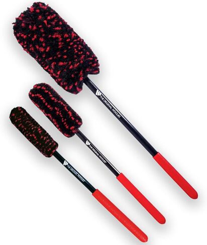 Wheel Woolies Car Detailing Brush Set - 3pc Car Wheel Brush Kit (18", 12", 12") for Rims, Barrel, Spokes & Brake Dust | Soft No Scratch Rim Brush with Long Handle & Anti-Slip Grip | Made in USA in Kuwait