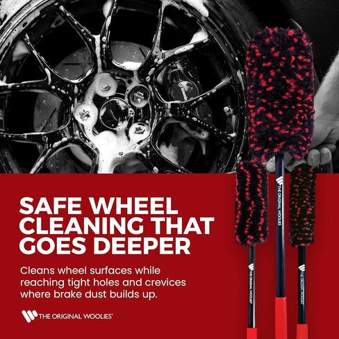 Wheel Woolies Car Detailing Brush Set - 3pc Car Wheel Brush Kit (18", 12", 12") for Rims, Barrel, Spokes & Brake Dust | Soft No Scratch Rim Brush with Long Handle & Anti-Slip Grip | Made in USA in Kuwait