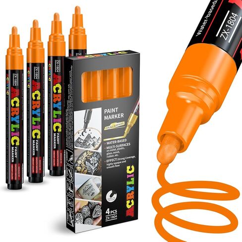 Orange Paint Marker Pens - 4 Pack Medium Tip Acrylic Paint Markers, Waterproof & Quick Drying Water-based Marker Pen for Rock Painting, Tires, Wood, Plastic, Canvas, Mugs, Stone in Saudi Arabia