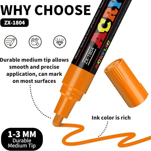 Orange Paint Marker Pens - 4 Pack Medium Tip Acrylic Paint Markers, Waterproof & Quick Drying Water-based Marker Pen for Rock Painting, Tires, Wood, Plastic, Canvas, Mugs, Stone in Saudi Arabia