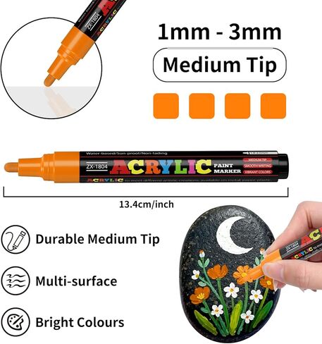 Orange Paint Marker Pens - 4 Pack Medium Tip Acrylic Paint Markers, Waterproof & Quick Drying Water-based Marker Pen for Rock Painting, Tires, Wood, Plastic, Canvas, Mugs, Stone in Saudi Arabia