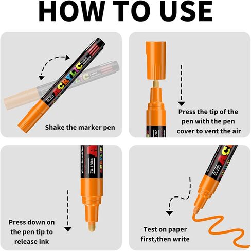 Orange Paint Marker Pens - 4 Pack Medium Tip Acrylic Paint Markers, Waterproof & Quick Drying Water-based Marker Pen for Rock Painting, Tires, Wood, Plastic, Canvas, Mugs, Stone in Saudi Arabia