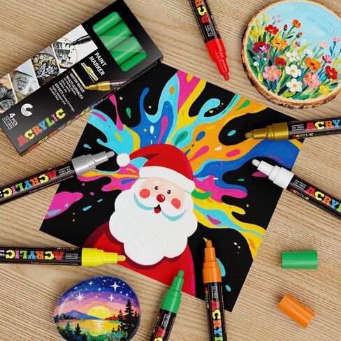 Orange Paint Marker Pens - 4 Pack Medium Tip Acrylic Paint Markers, Waterproof & Quick Drying Water-based Marker Pen for Rock Painting, Tires, Wood, Plastic, Canvas, Mugs, Stone in Saudi Arabia