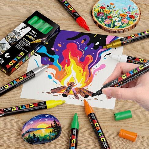 Orange Paint Marker Pens - 4 Pack Medium Tip Acrylic Paint Markers, Waterproof & Quick Drying Water-based Marker Pen for Rock Painting, Tires, Wood, Plastic, Canvas, Mugs, Stone in Saudi Arabia