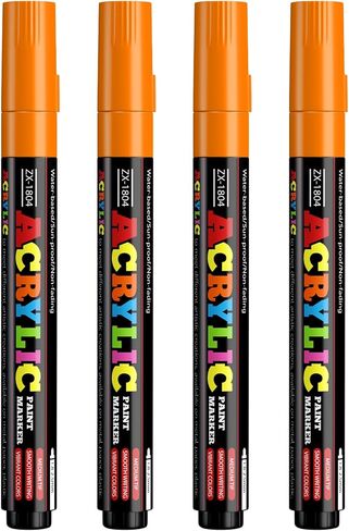 Orange Paint Marker Pens - 4 Pack Medium Tip Acrylic Paint Markers, Waterproof & Quick Drying Water-based Marker Pen for Rock Painting, Tires, Wood, Plastic, Canvas, Mugs, Stone in Saudi Arabia