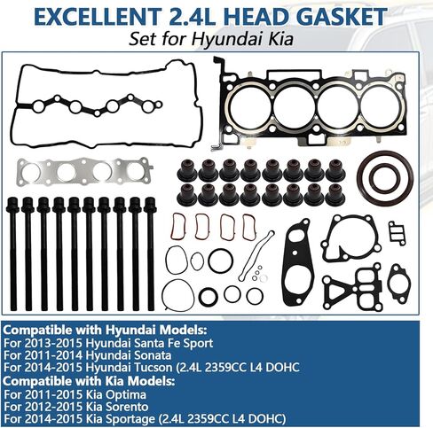 2.4 Head Gasket Set Kit with Bolts Fits for 2011-2015 Hyundai Santa Tucson Kia Optima Sorento Sportage 2.4L 2359CC L4 DOHC # HS54741B ES72465-1 in Saudi Arabia