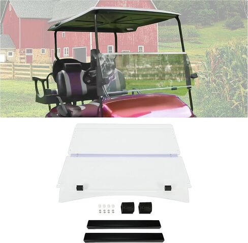 الزجاج الأمامي HECASA متوافق مع عربة الجولف EZGO TXT 2014-Up الشفافة القابلة للطي للأسفل والزجاج الأمامي من البلاستيك المتين in Kuwait
