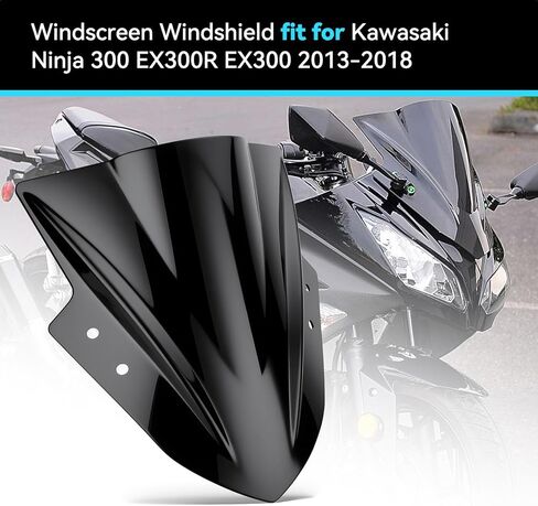 الزجاج الأمامي للدراجات النارية يناسب Kawasaki Ninja 300 EX300R EX300 2013-2018 الزجاج الأمامي ذو الفقاعات المزدوجة للزجاج الأمامي للدراجة النارية Ninja 300 منحرف الرياح الأمامي للدراجات النارية ABS بلاستيك (أسود) in Kuwait