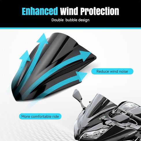 الزجاج الأمامي للدراجات النارية يناسب Kawasaki Ninja 300 EX300R EX300 2013-2018 الزجاج الأمامي ذو الفقاعات المزدوجة للزجاج الأمامي للدراجة النارية Ninja 300 منحرف الرياح الأمامي للدراجات النارية ABS بلاستيك (أسود) in Kuwait