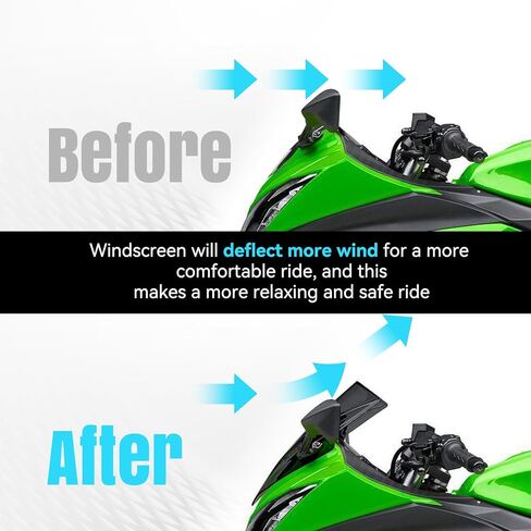 الزجاج الأمامي للدراجات النارية يناسب Kawasaki Ninja 300 EX300R EX300 2013-2018 الزجاج الأمامي ذو الفقاعات المزدوجة للزجاج الأمامي للدراجة النارية Ninja 300 منحرف الرياح الأمامي للدراجات النارية ABS بلاستيك (أسود) in Kuwait