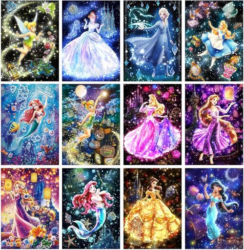 ARPADAMO 12 Pack Princess Diamond Art,5D Princess Diamond Art Kits for Adults,DIY Full Drill Diamond Painting Kit,Home Wall Decor Diamond Painting(12x16 Inch) in Kuwait