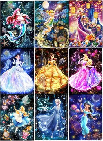 ARPADAMO 12 Pack Princess Diamond Art,5D Princess Diamond Art Kits for Adults,DIY Full Drill Diamond Painting Kit,Home Wall Decor Diamond Painting(12x16 Inch) in Saudi Arabia