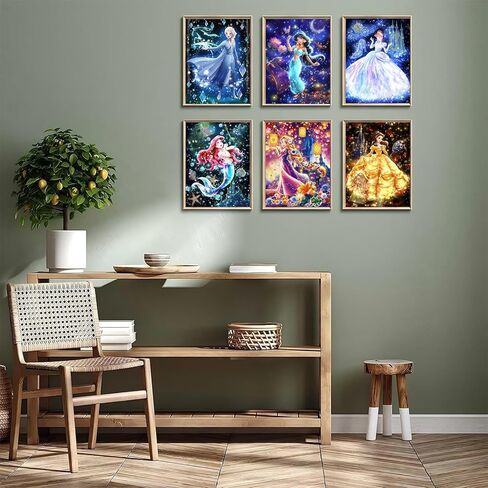 ARPADAMO 12 Pack Princess Diamond Art,5D Princess Diamond Art Kits for Adults,DIY Full Drill Diamond Painting Kit,Home Wall Decor Diamond Painting(12x16 Inch) in Kuwait