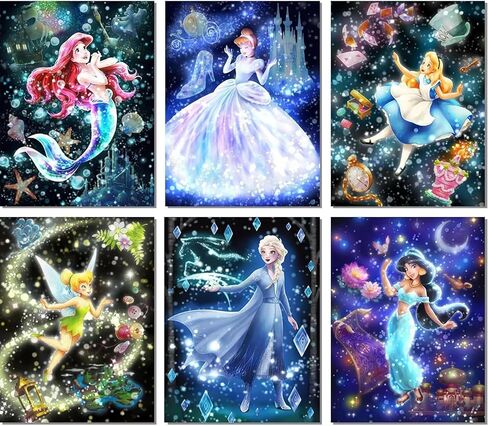 ARPADAMO 12 Pack Princess Diamond Art,5D Princess Diamond Art Kits for Adults,DIY Full Drill Diamond Painting Kit,Home Wall Decor Diamond Painting(12x16 Inch) in Kuwait