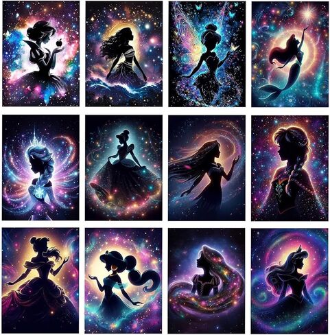 ARPADAMO 12 Pack Princess Diamond Art,5D Princess Diamond Art Kits for Adults,DIY Full Drill Diamond Painting Kit,Home Wall Decor Diamond Painting(12x16 Inch) in Kuwait