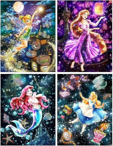 ARPADAMO 12 Pack Princess Diamond Art,5D Princess Diamond Art Kits for Adults,DIY Full Drill Diamond Painting Kit,Home Wall Decor Diamond Painting(12x16 Inch) in Kuwait