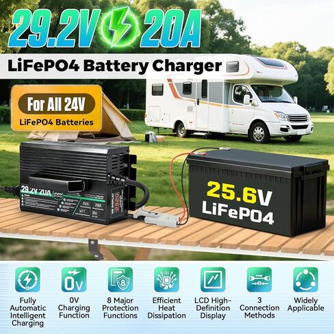 24V Lithium Battery Charger with 8 Protections 20A 29.2V Lifepo4 Battery Charger Overcharge Protection Fully Automatic Smart Trickle Charging for Golf Carts, Forklifts, Rvs with 25.6V Lifepo4 Battery in Saudi Arabia