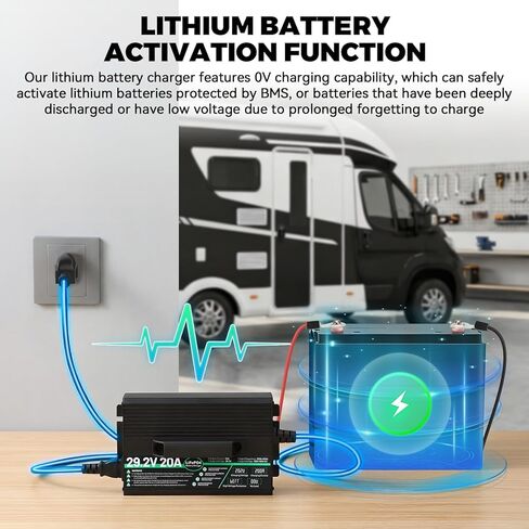 24V Lithium Battery Charger with 8 Protections 20A 29.2V Lifepo4 Battery Charger Overcharge Protection Fully Automatic Smart Trickle Charging for Golf Carts, Forklifts, Rvs with 25.6V Lifepo4 Battery in Saudi Arabia