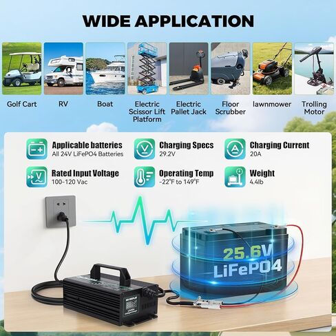 24V Lithium Battery Charger with 8 Protections 20A 29.2V Lifepo4 Battery Charger Overcharge Protection Fully Automatic Smart Trickle Charging for Golf Carts, Forklifts, Rvs with 25.6V Lifepo4 Battery in Saudi Arabia