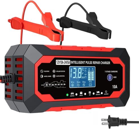 10-Amp 12V/24V Fully Automatic Smart Car Battery Charger, Battery Maintainer Trickle Charger Desulfator with Temperature Compensation for Car Truck Lawn Mower Boat in Saudi Arabia